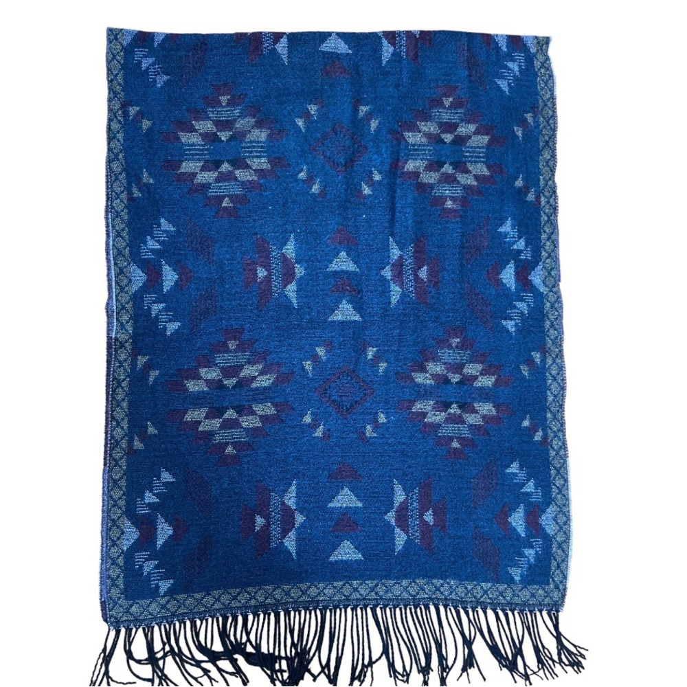 Blue Geometric Patterned Scarf